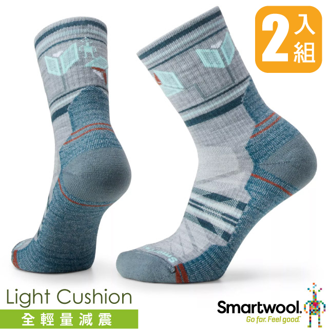 【SmartWool】女 美麗諾羊毛 機能戶外全輕量減震中筒襪-城堡印花 2雙入 SW002178-039 淺灰✿30E010